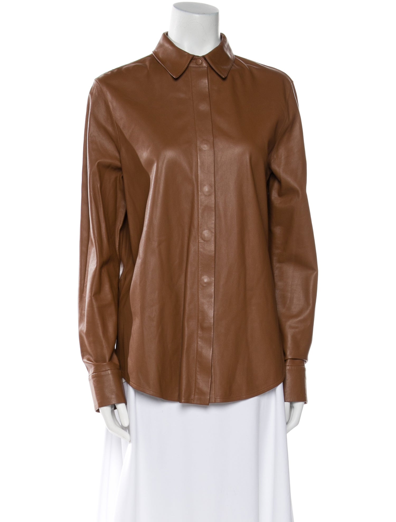 Zeynep Arçay Lambskin Long Sleeve Button-Up Top w/ Tags
