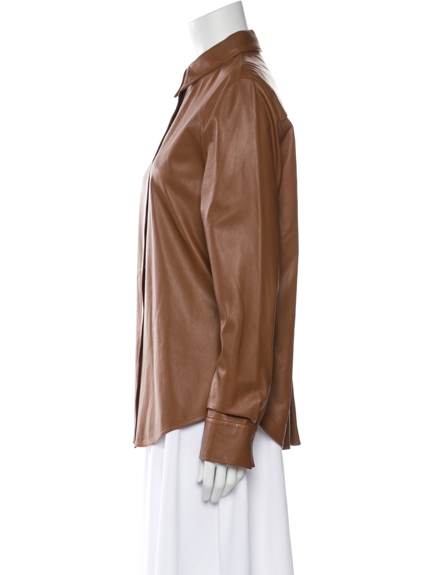 Zeynep Arçay Lambskin Long Sleeve Button-Up Top w/ Tags