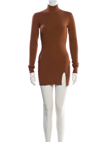 Pre-owned Zeynep Arcay Turtleneck Mini Dress In Brown