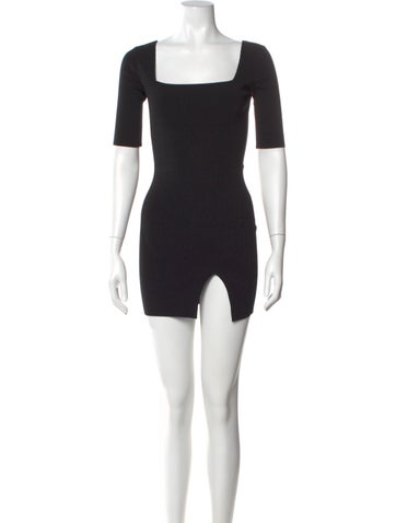 Pre-owned Zeynep Arcay Square Neckline Mini Dress In Black