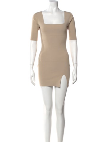 Pre-owned Zeynep Arcay Square Neckline Mini Dress In Neutral