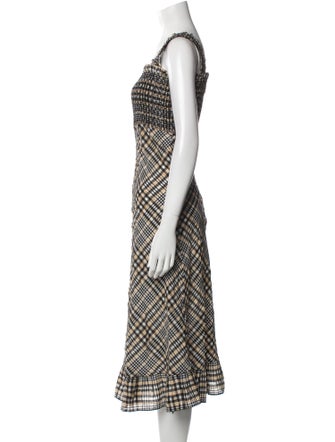 Ganni Plaid Print Midi Length Dress