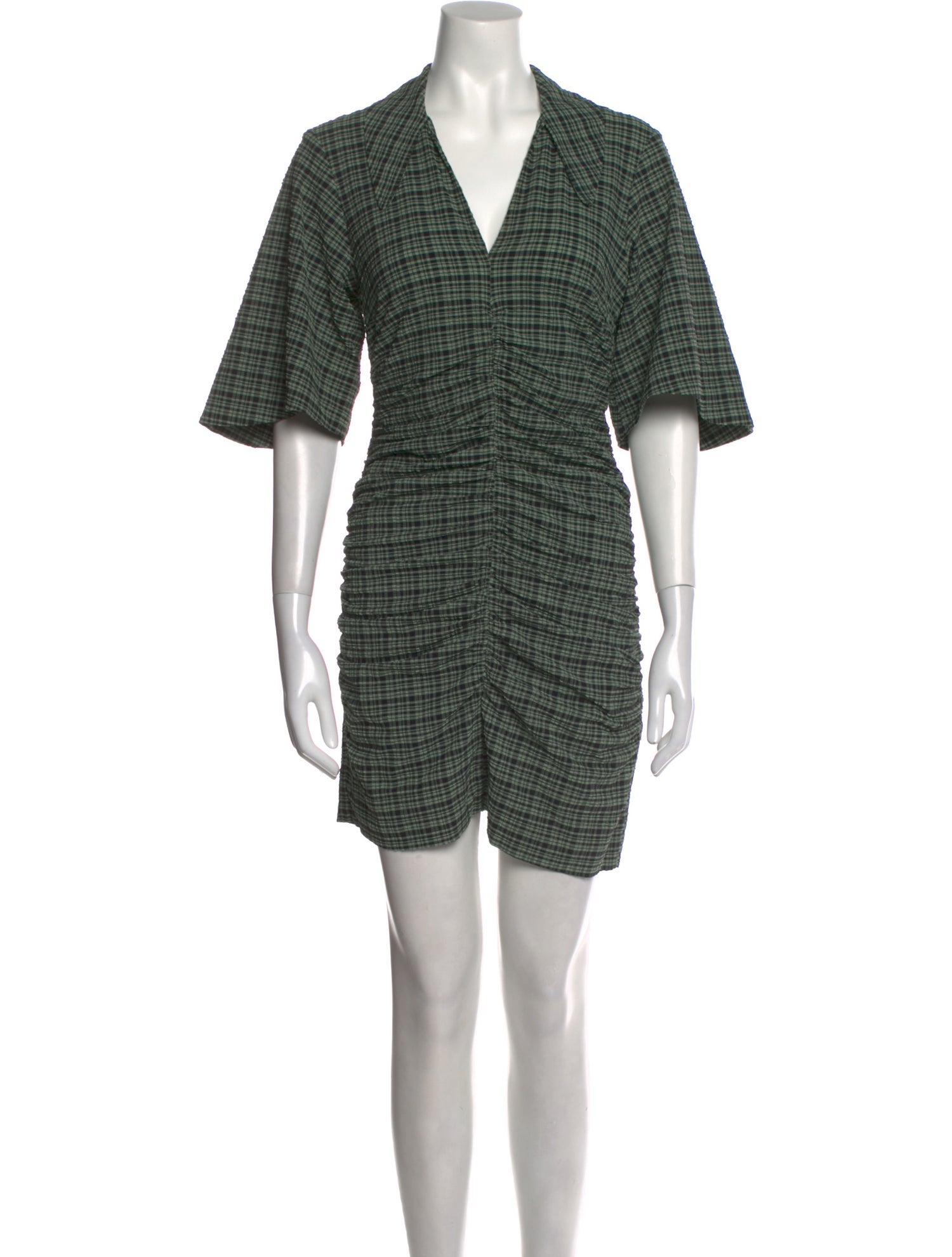 Ganni Plaid Print Mini Dress - Green Dresses, Clothing - WZG102017 | The  RealReal