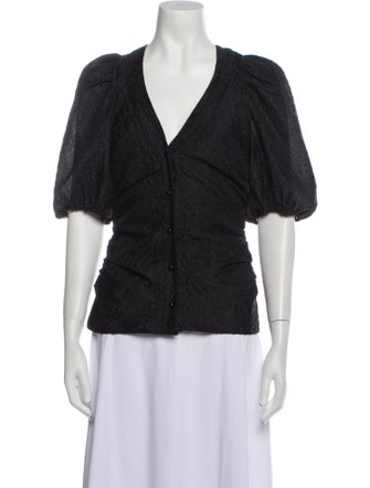 Ganni V-Neck Short Sleeve Button-Up Top