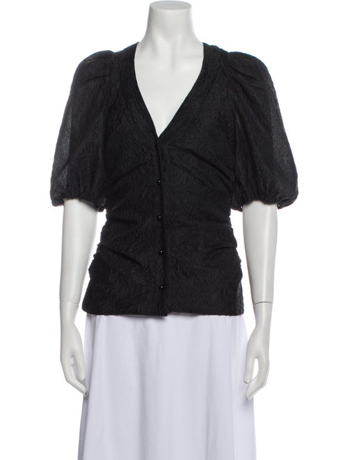 Ganni V-Neck Short Sleeve Button-Up Top