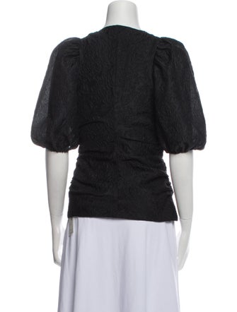 Ganni V-Neck Short Sleeve Button-Up Top