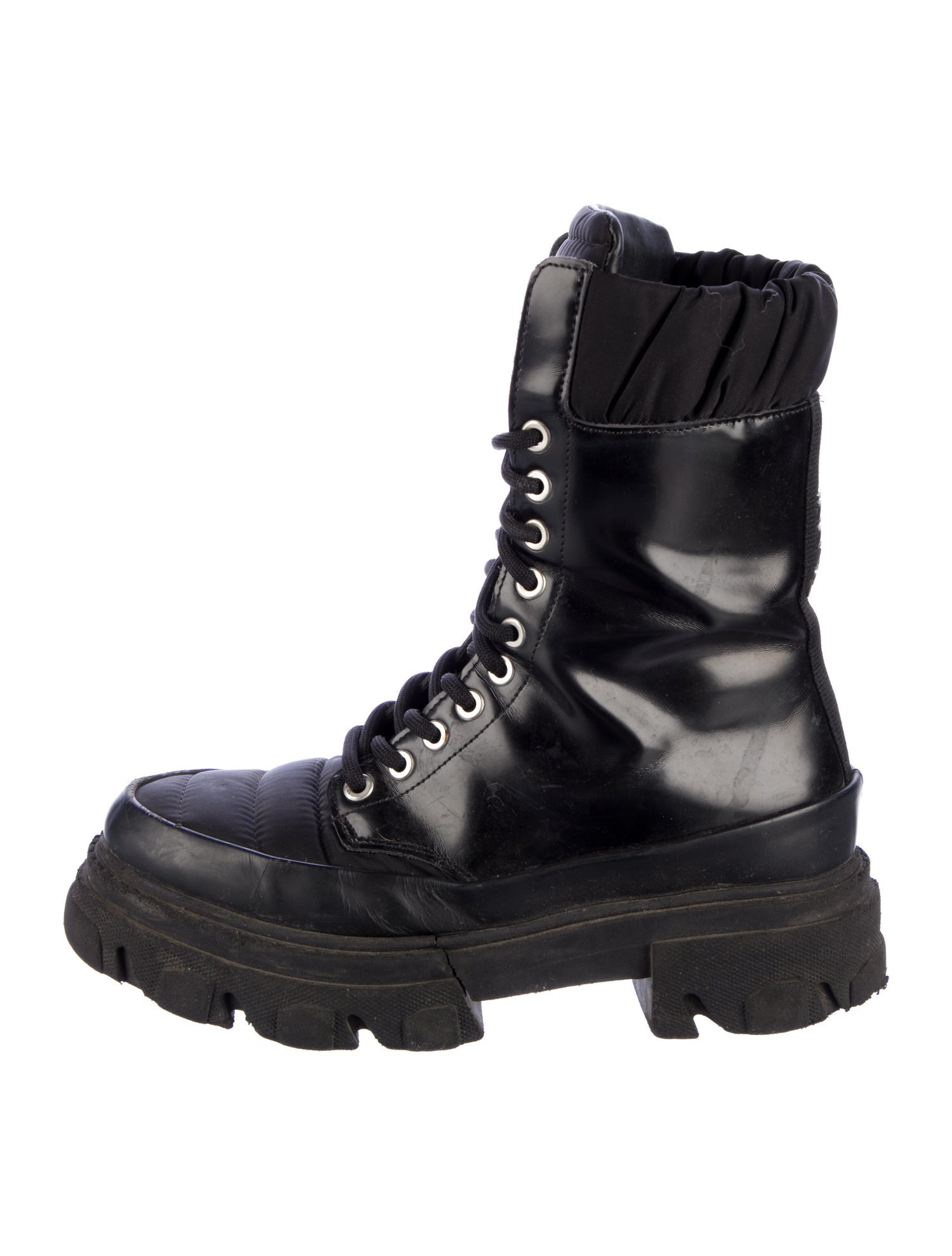 Ganni Leather Printed Combat Boots