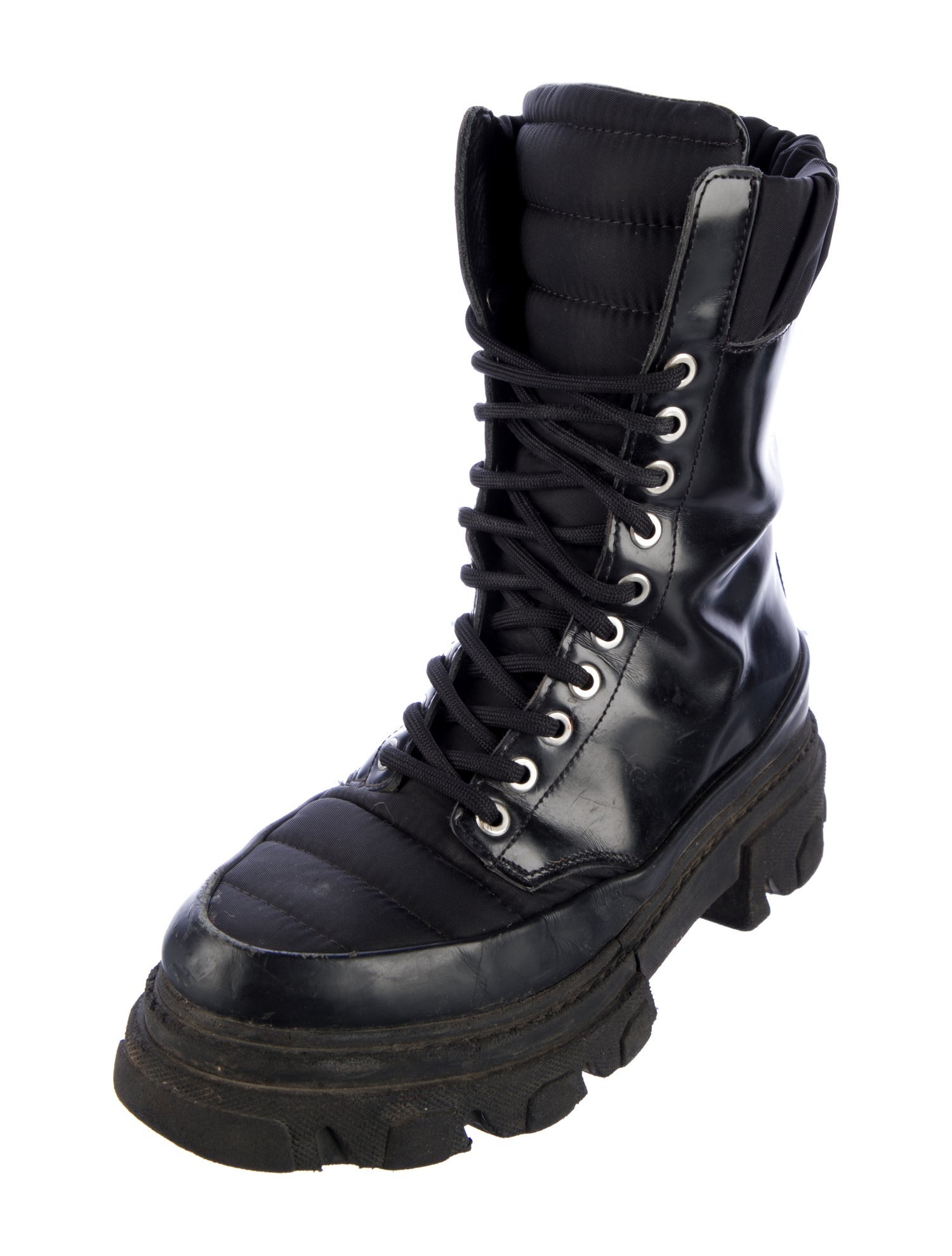Ganni Leather Printed Combat Boots