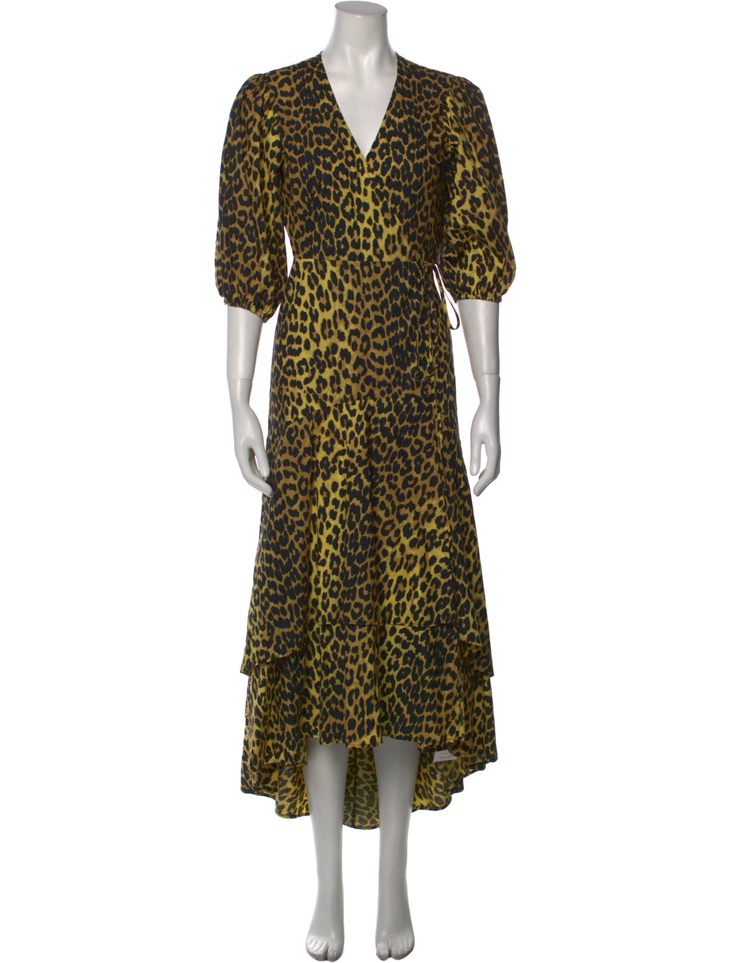 Ganni Animal Print Long Dress Yellow Dresses, Clothing WZG113828