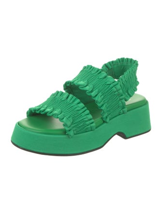 Ganni Satin Ruffle Embellishment Slingback Sandals