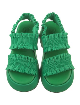 Ganni Satin Ruffle Embellishment Slingback Sandals