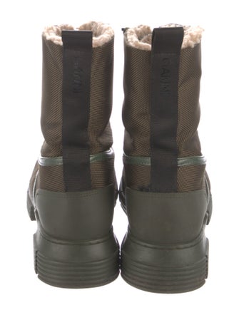 Ganni Canvas Leather Trim Embellishment Combat Boots