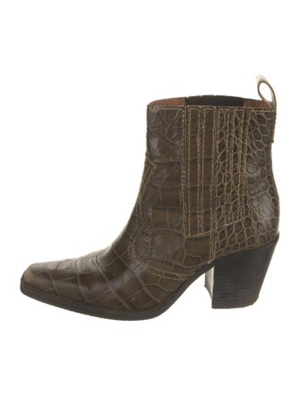 Ganni Alligator Animal Print Western Boots