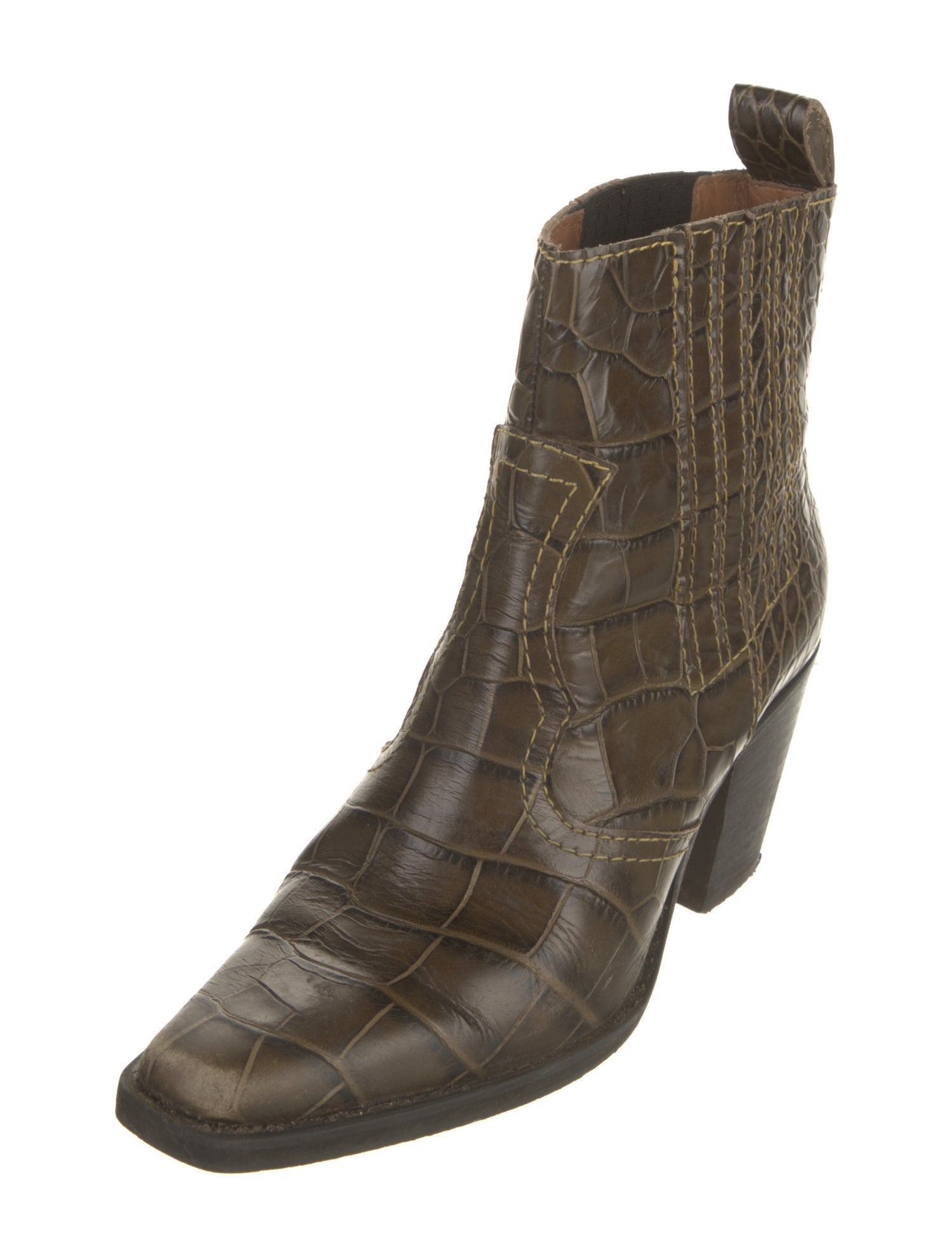 Ganni Alligator Animal Print Western Boots