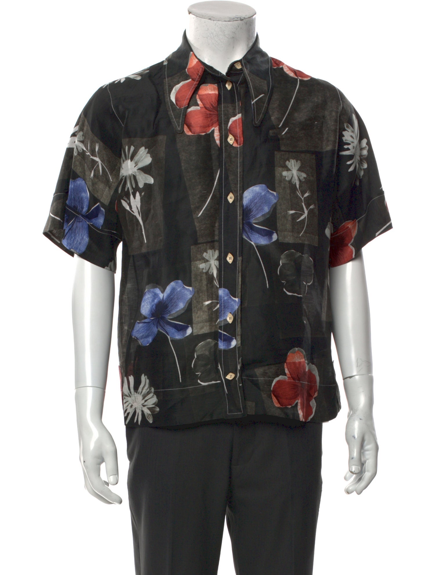 Ganni Linen Floral Print Shirt
