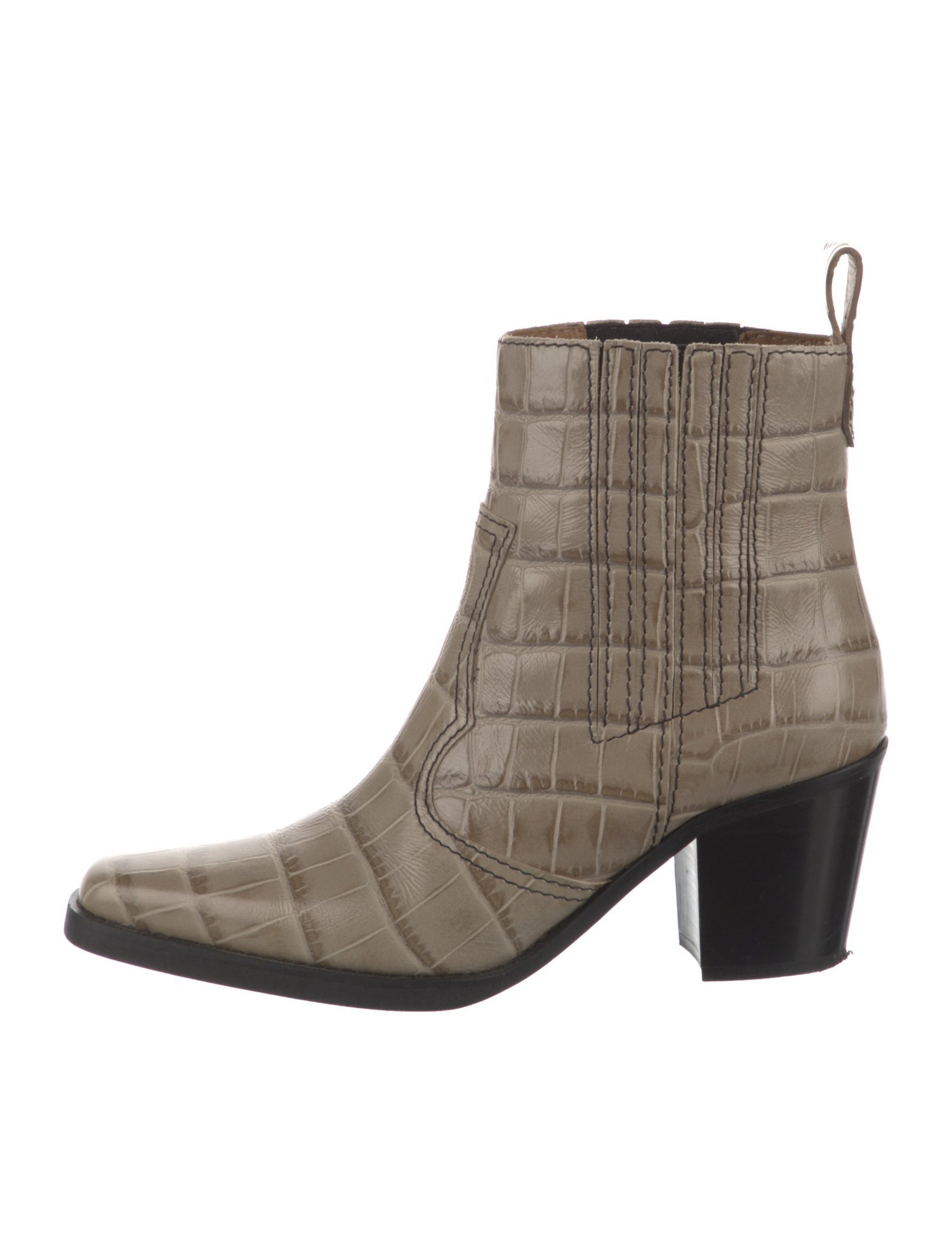 Ganni Leather Printed Western Boots