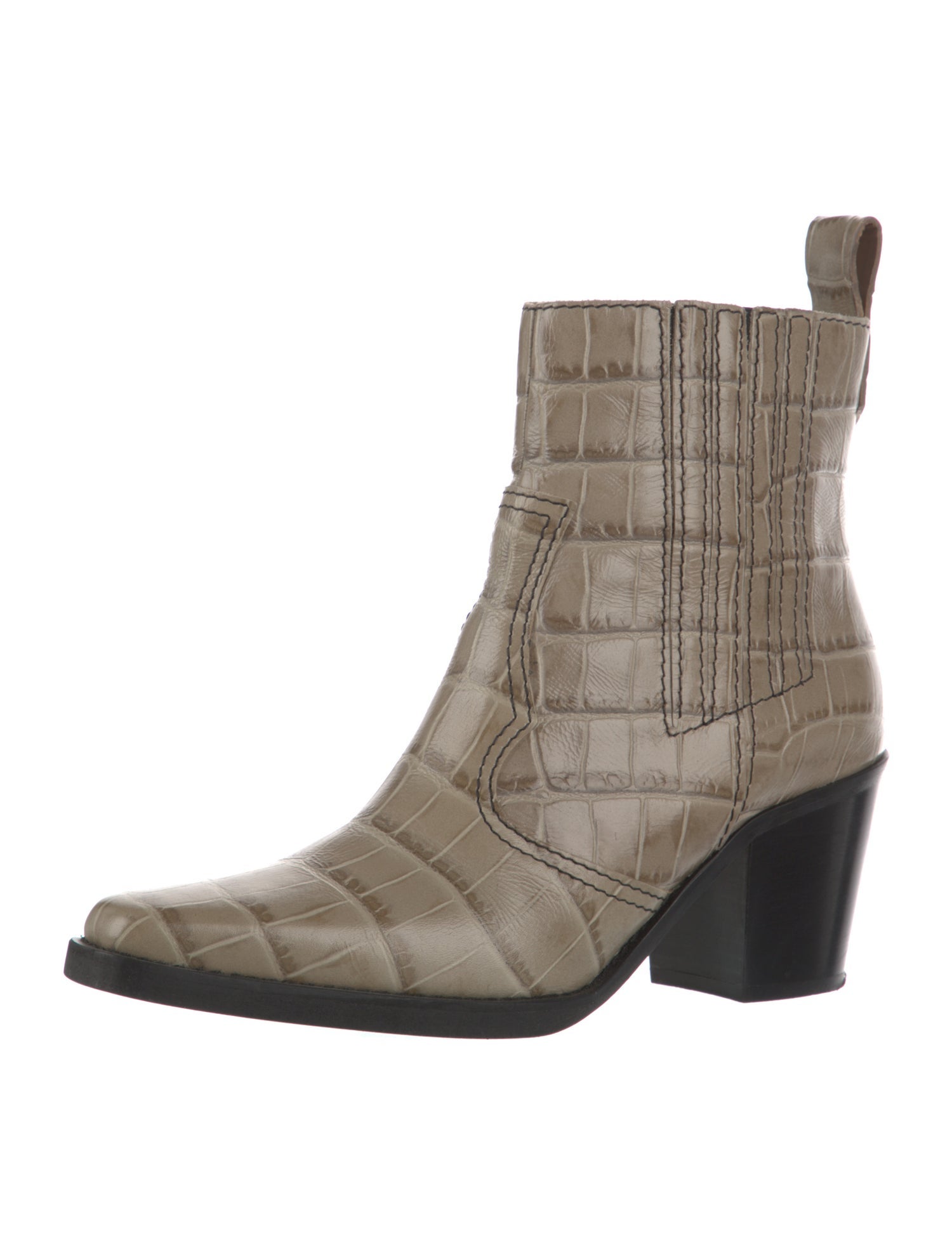 Ganni Leather Printed Western Boots