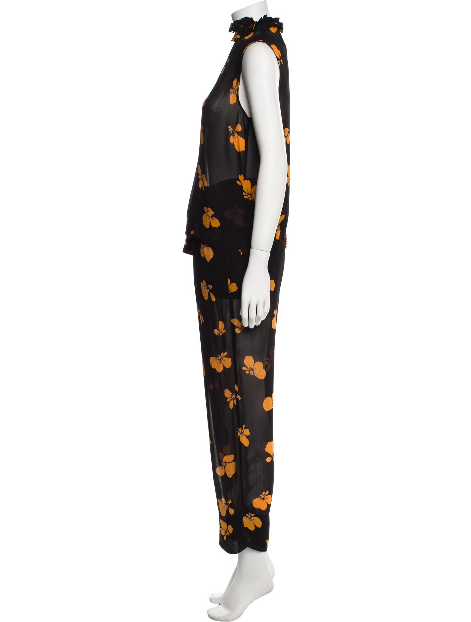 Ganni Floral Print Ruffle Embellishment Pant Set