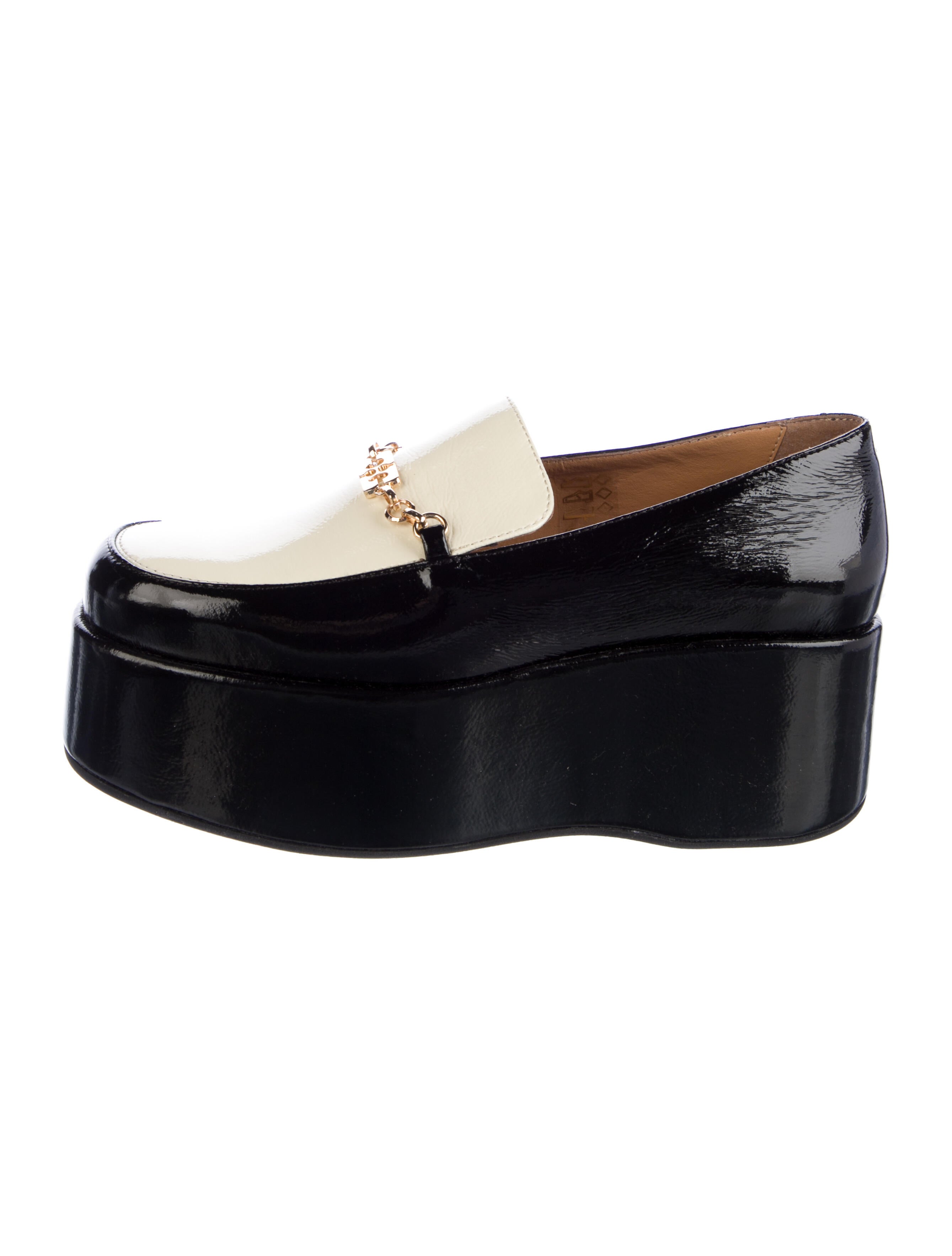 Ganni Patent Leather Chain-Link Accents Loafers