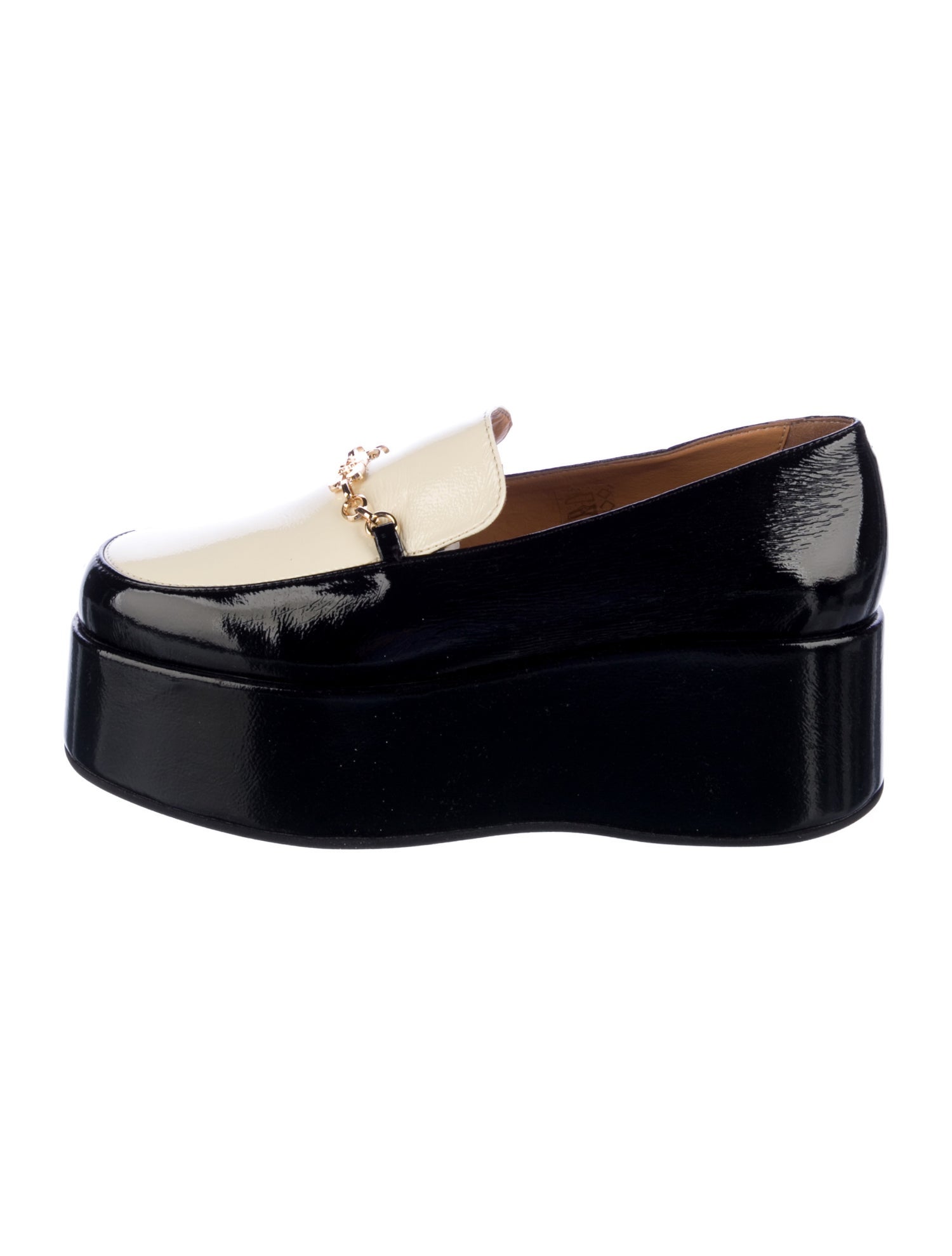 Ganni Patent Leather Chain-Link Accents Loafers