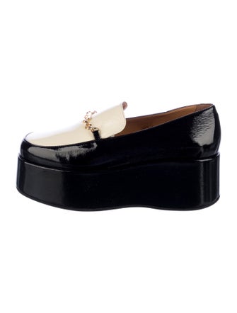 Ganni Patent Leather Chain-Link Accents Loafers