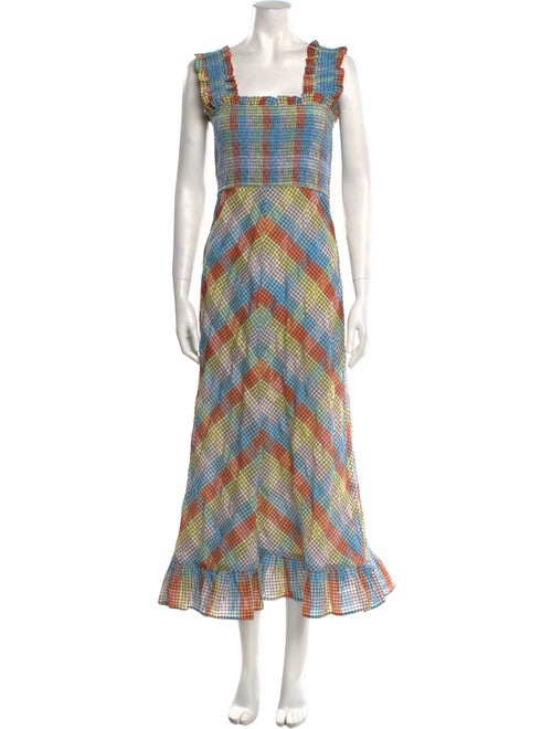 Ganni Plaid Print Long Dress