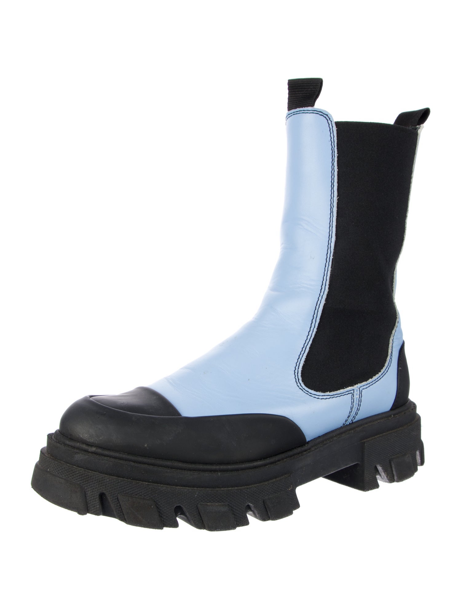 Ganni Leather Colorblock Pattern Chelsea Boots