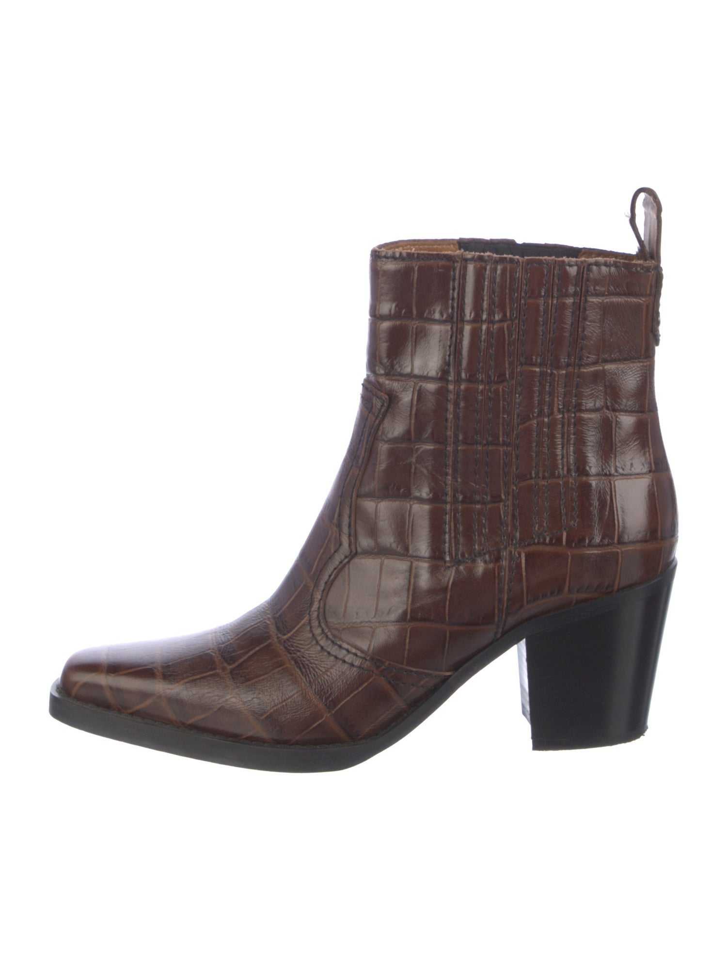 Ganni Leather Animal Print Western Boots