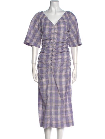 Ganni Plaid Print Long Dress