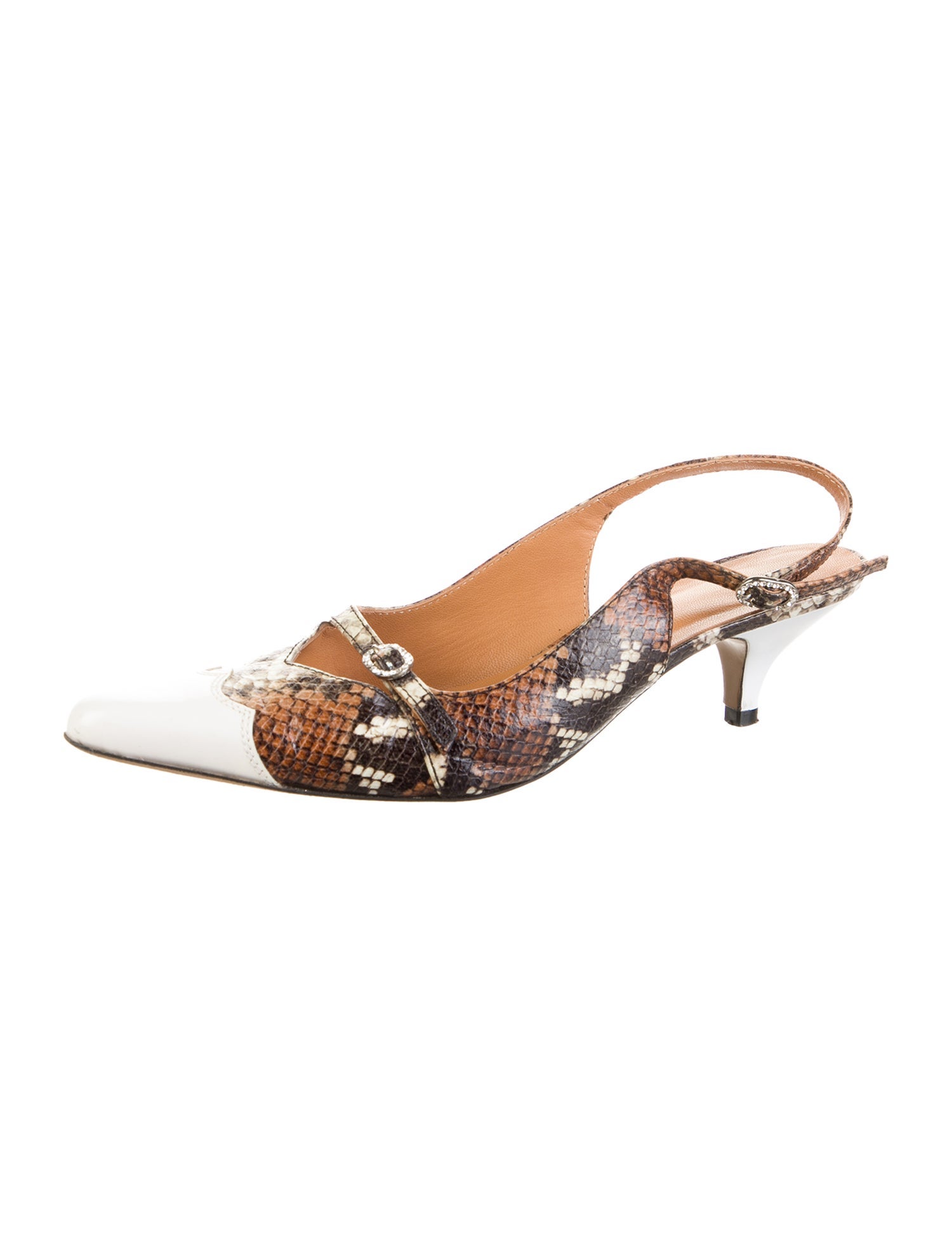 Ganni Leather Animal Print Slingback Pumps