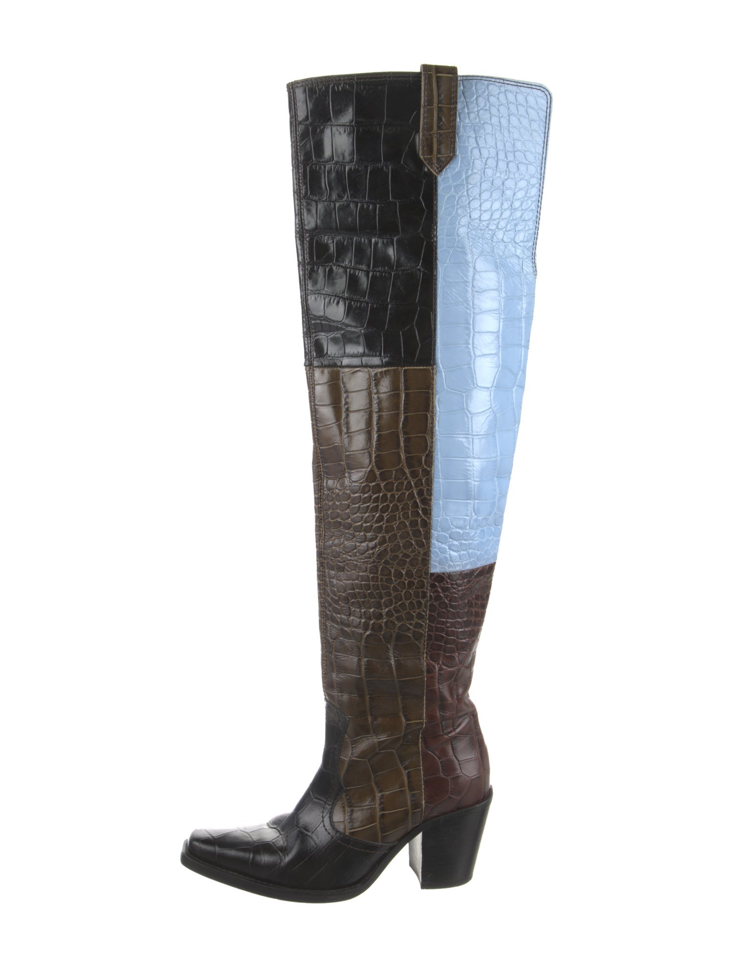 Ganni Leather Colorblock Pattern Boots