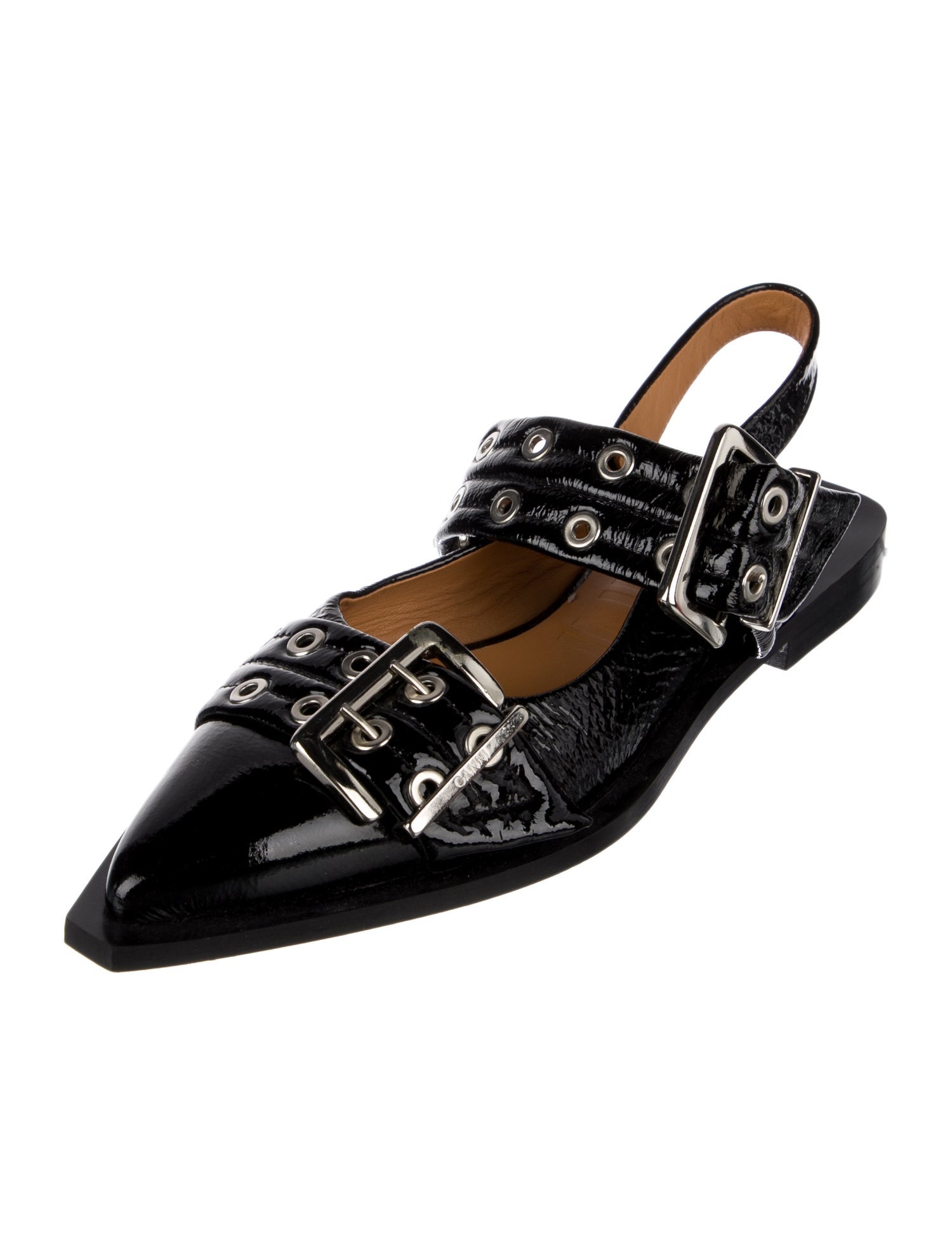 Ganni Patent Leather Printed Slingback Flats