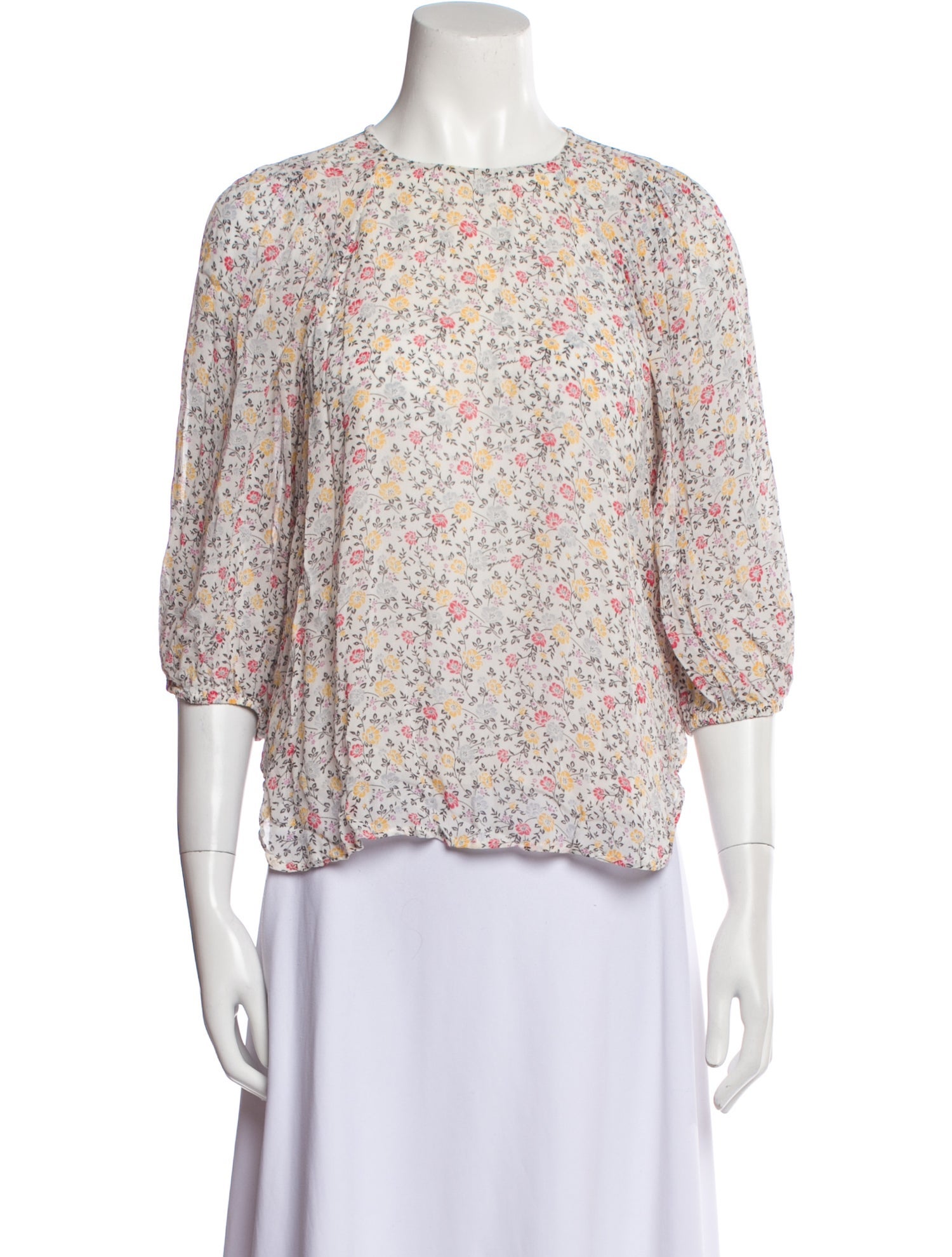 Ganni Floral Print Crew Neck Blouse