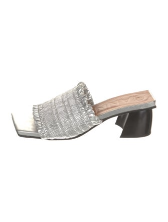 Ganni Leather Ruffle Embellishment Slides