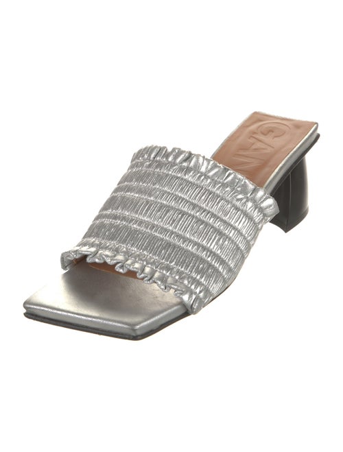 Ganni Leather Ruffle Embellishment Slides