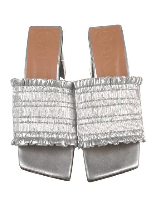 Ganni Leather Ruffle Embellishment Slides
