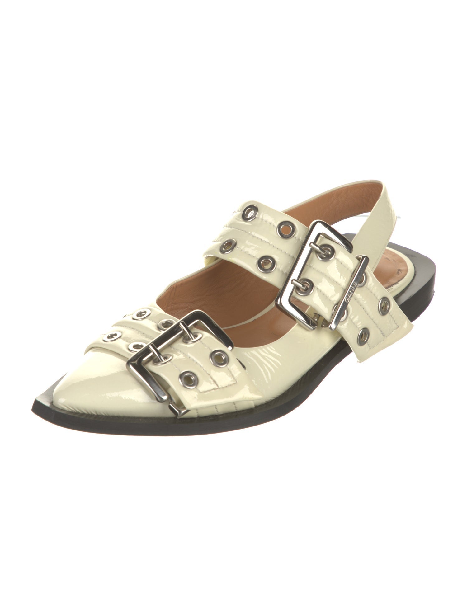 Ganni Patent Leather Colorblock Pattern Slingback Flats