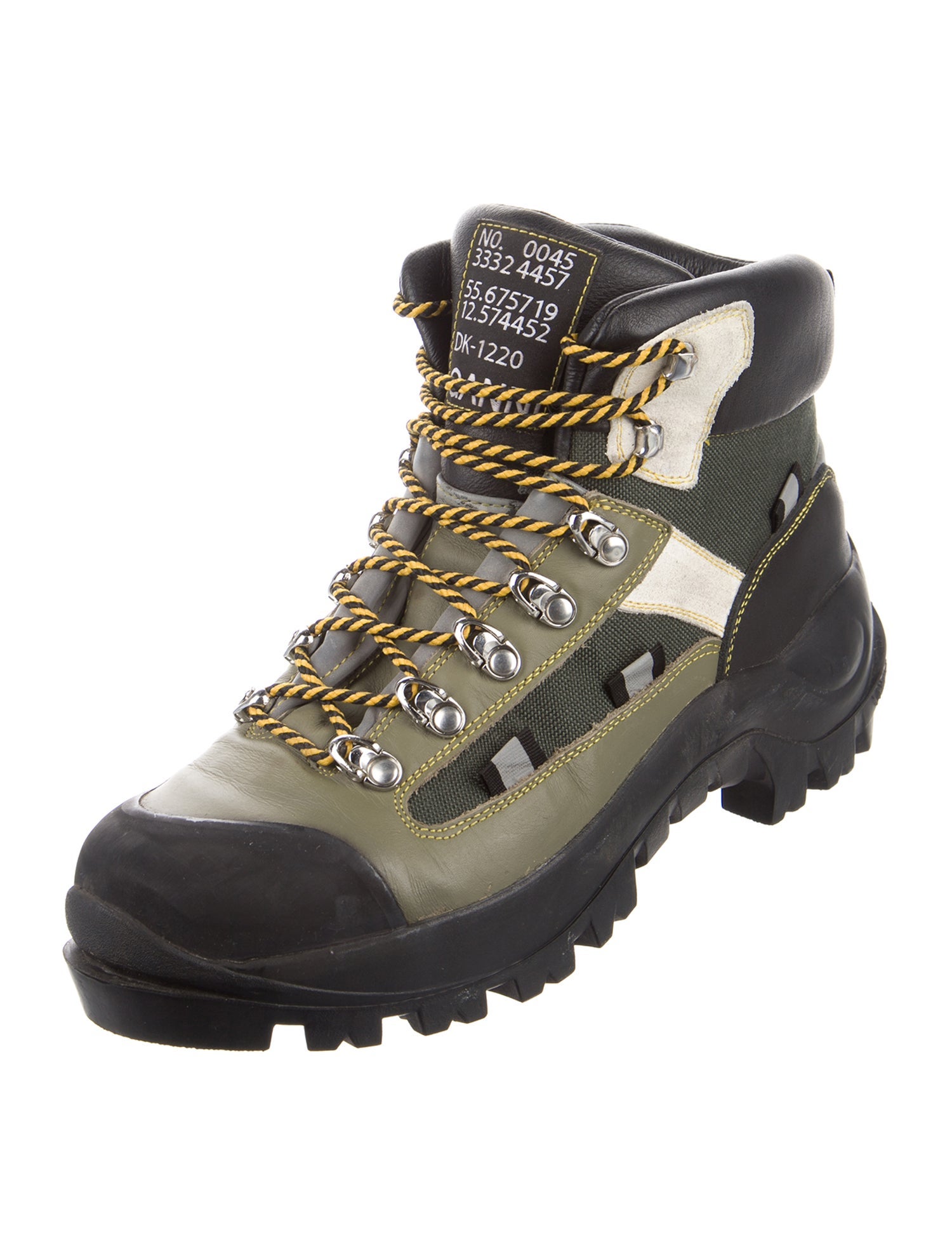 Ganni Leather Colorblock Pattern Hiking Boots