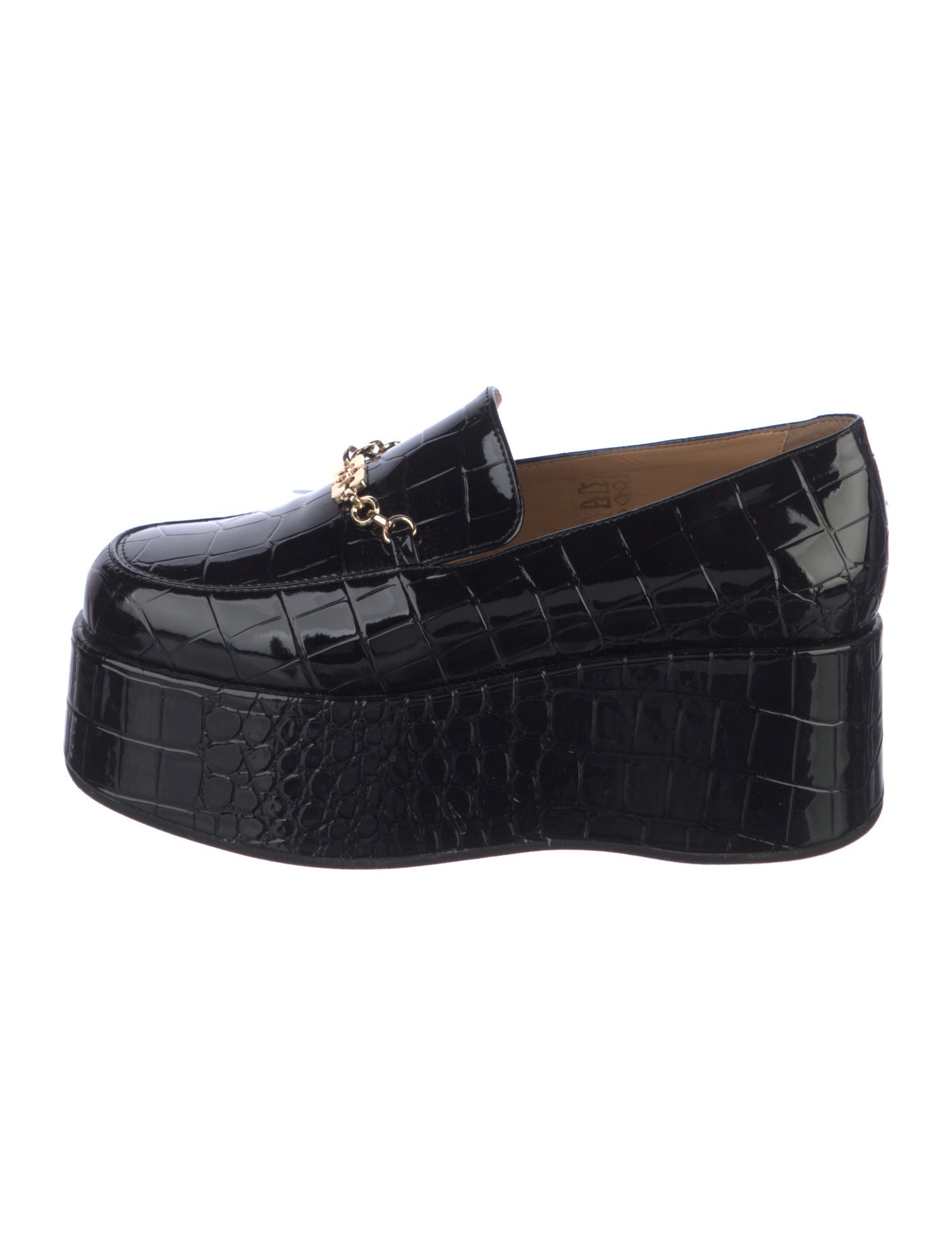 Ganni Embossed Leather Chain-Link Accents Loafers