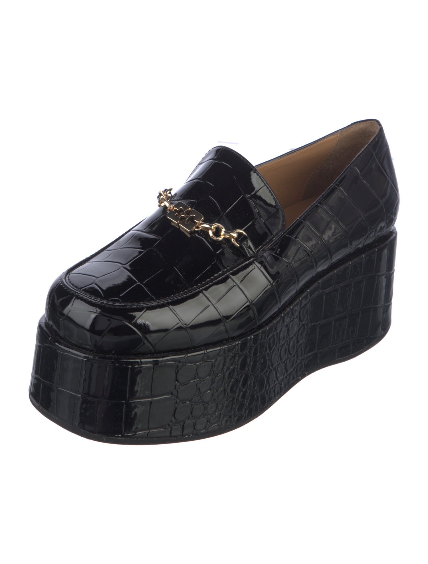 Ganni Embossed Leather Chain-Link Accents Loafers