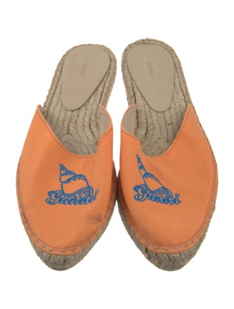 Ganni Canvas Embroidered Accent Mules