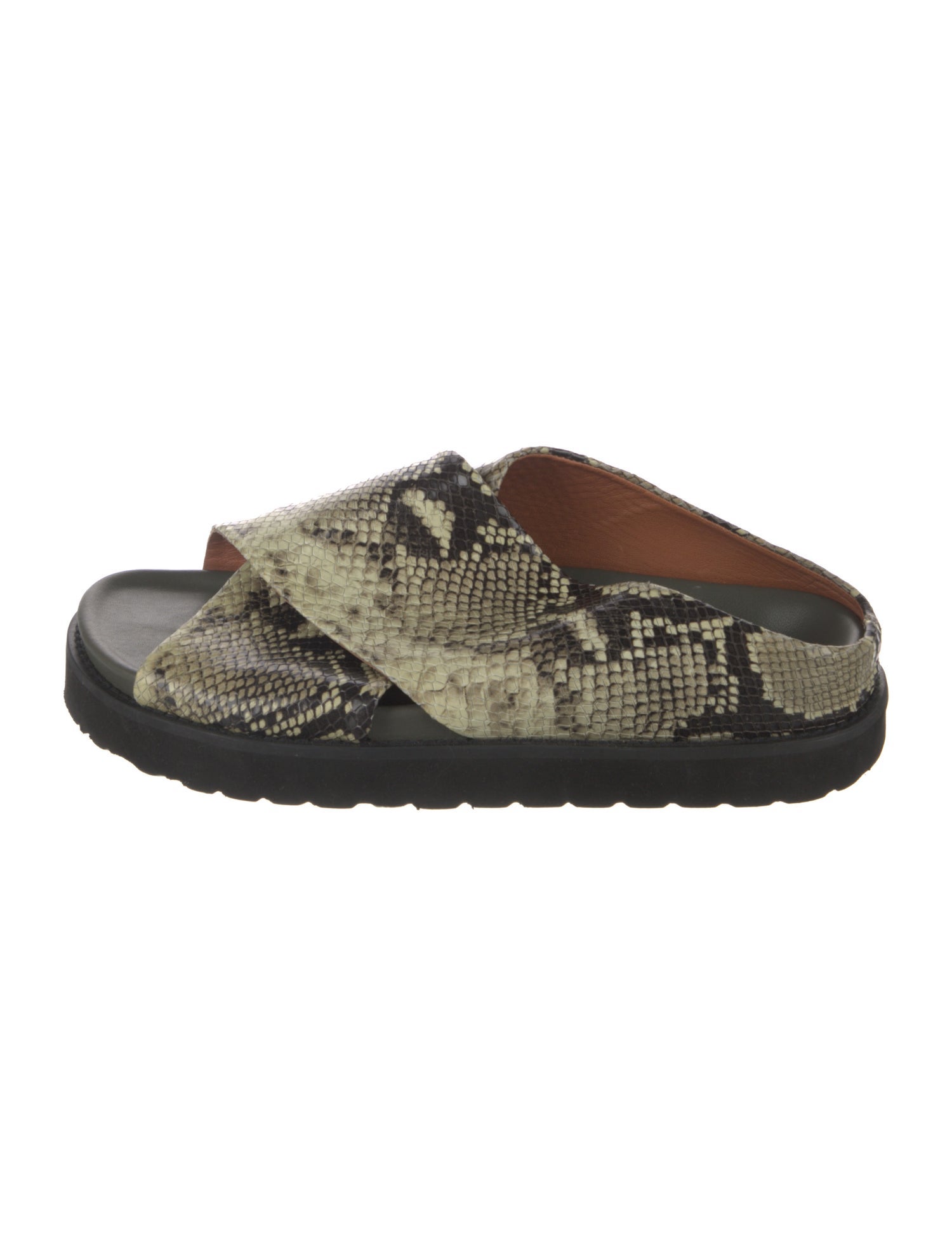 Ganni Leather Animal Print Slides