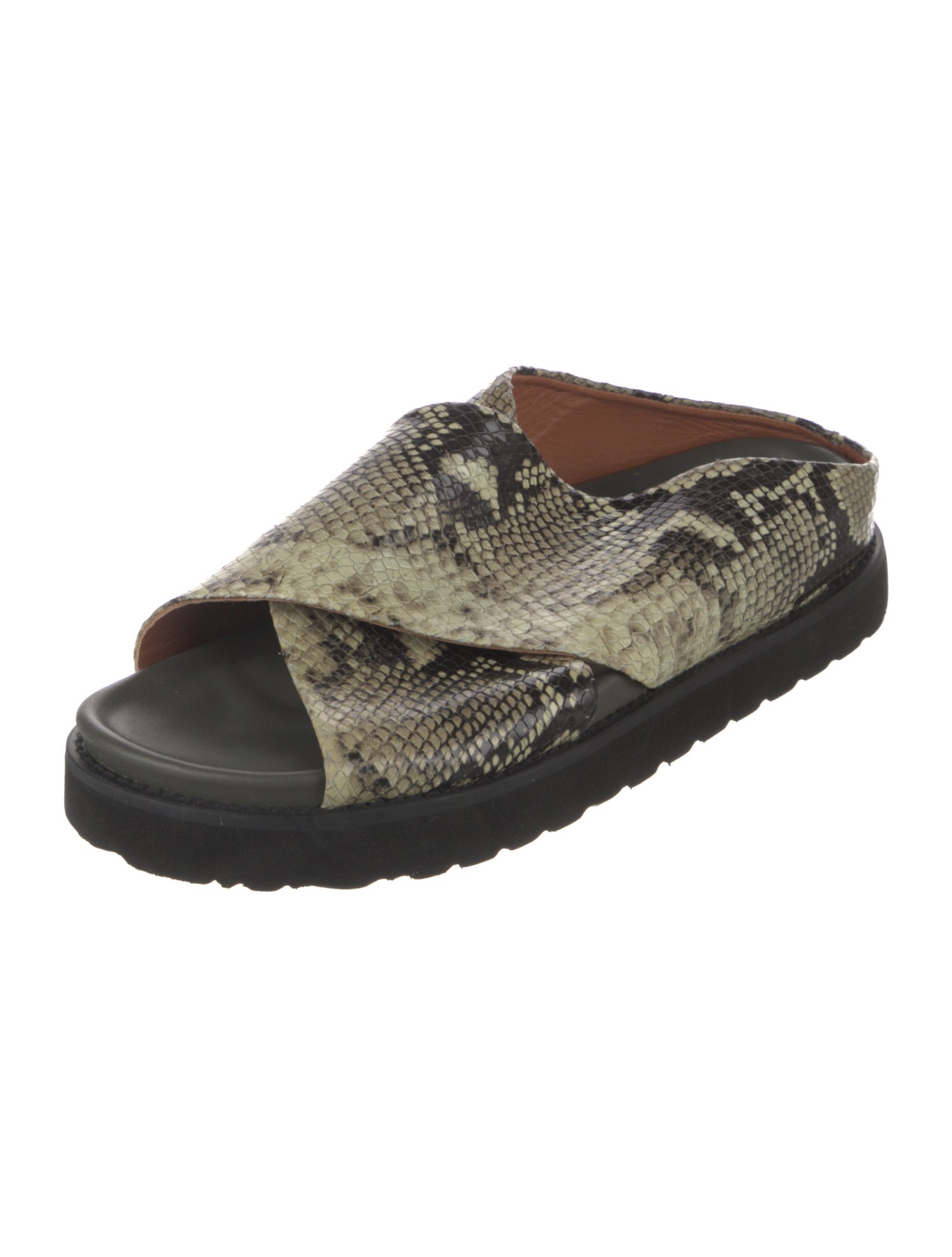 Ganni Leather Animal Print Slides