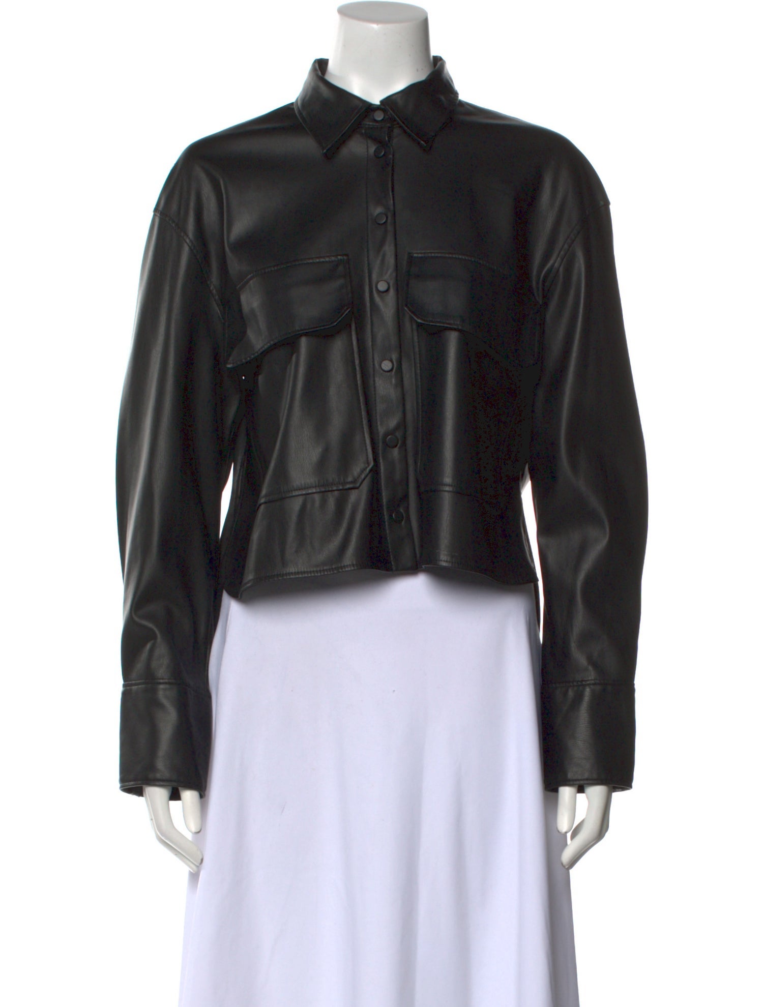 Ganni Faux Leather Long Sleeve Crop Top