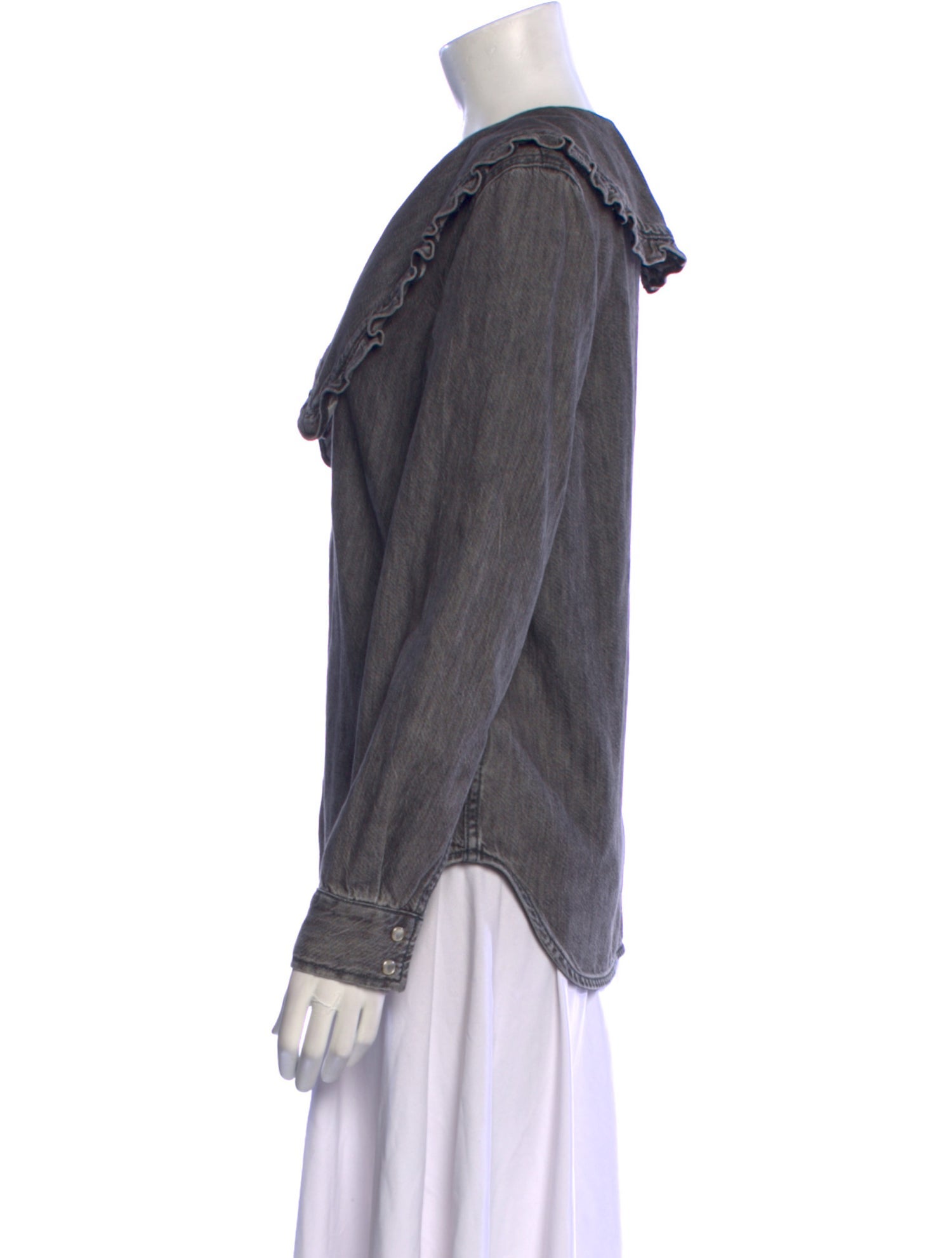 Ganni V-Neck Long Sleeve Button-Up Top