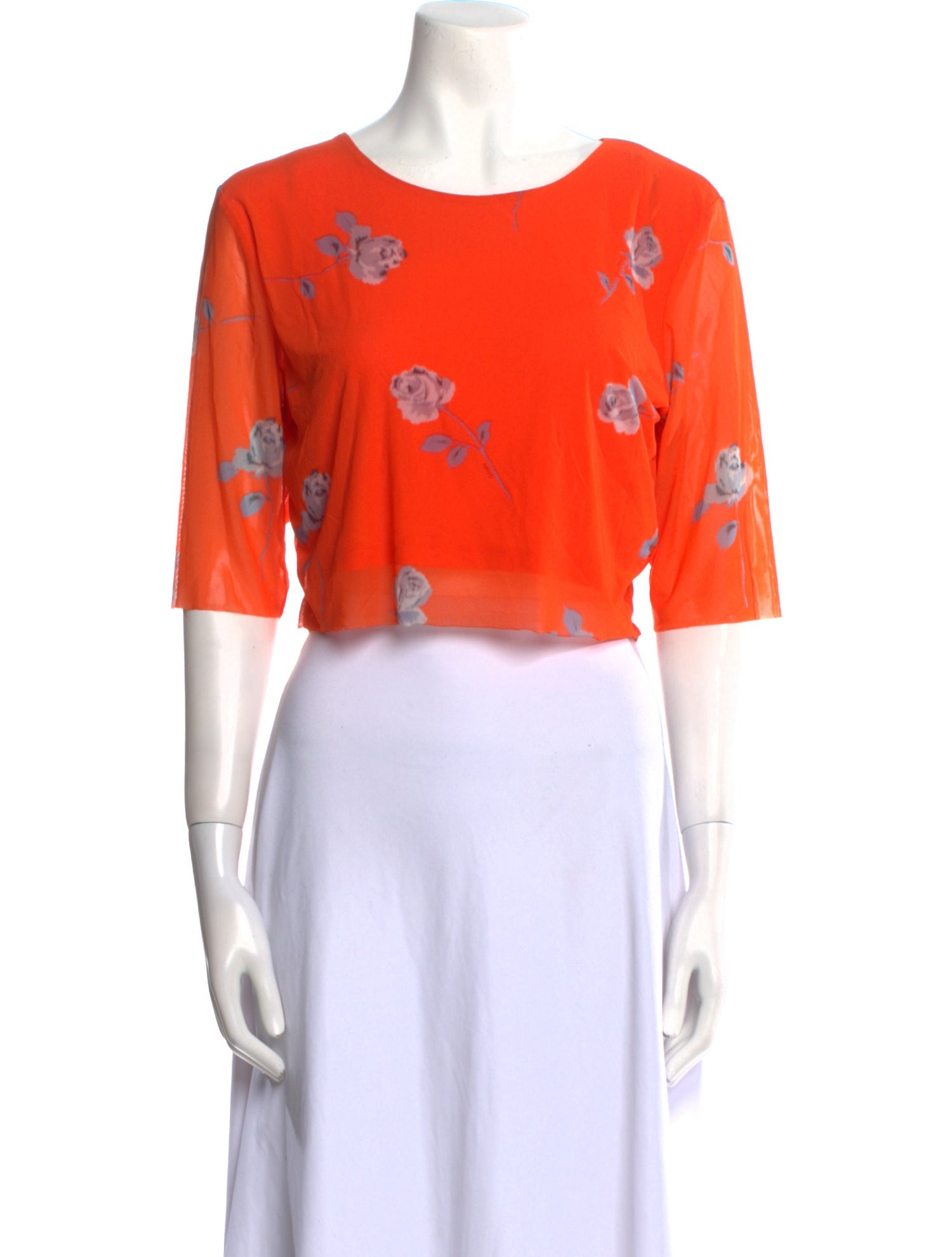 【Ganni】上品♪シャーレッドコットントップス Ganni Floral Print Scoop Neck Crop Top - Orange Tops