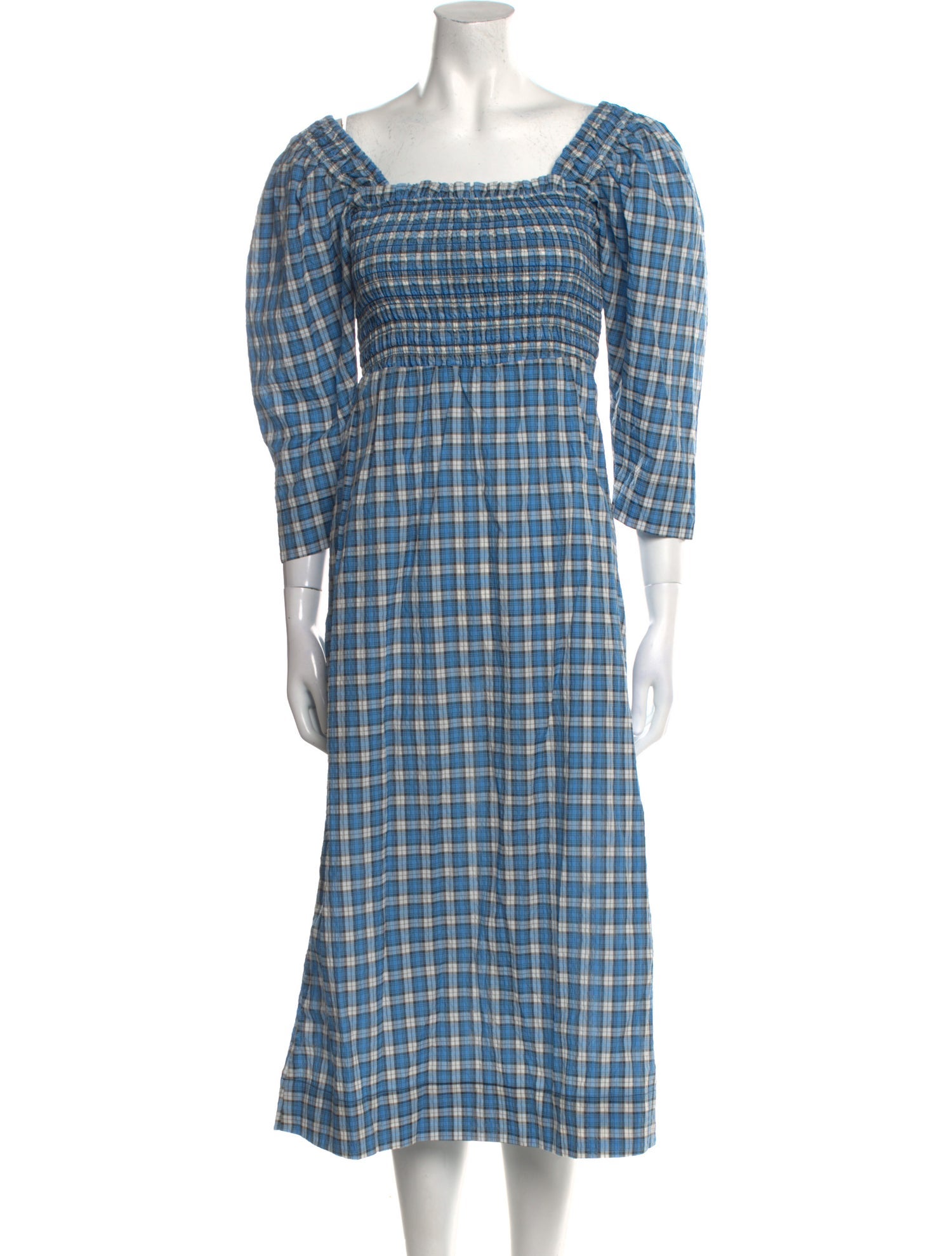 Ganni Plaid Print Long Dress