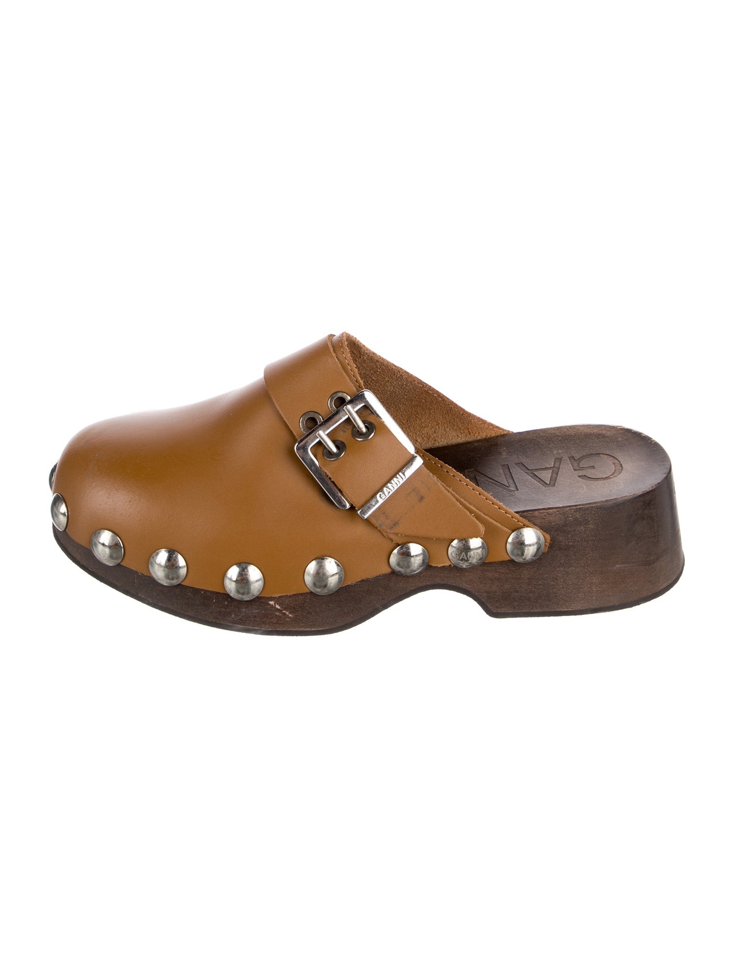 Ganni Leather Studded Accents Slides