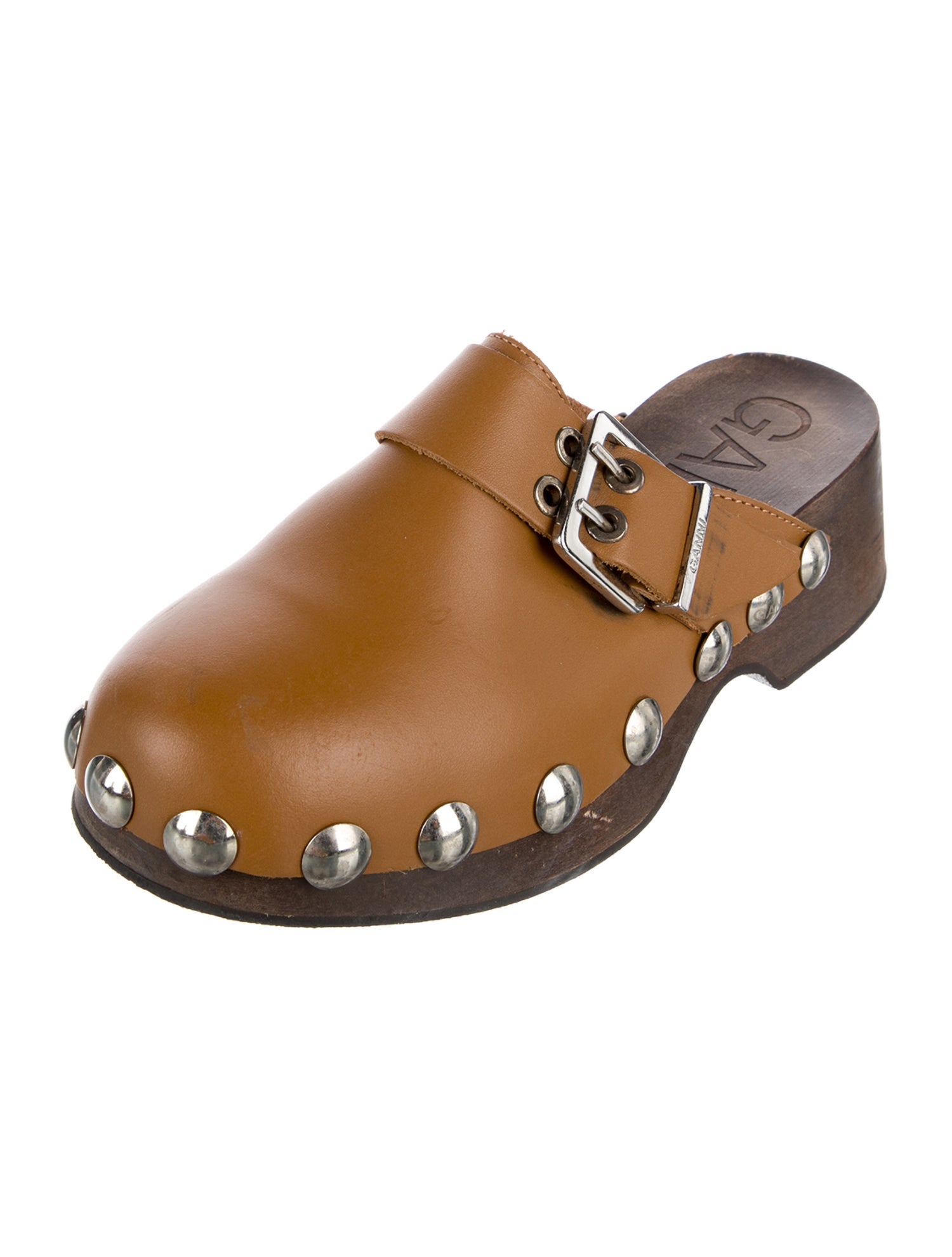 Ganni Leather Studded Accents Slides