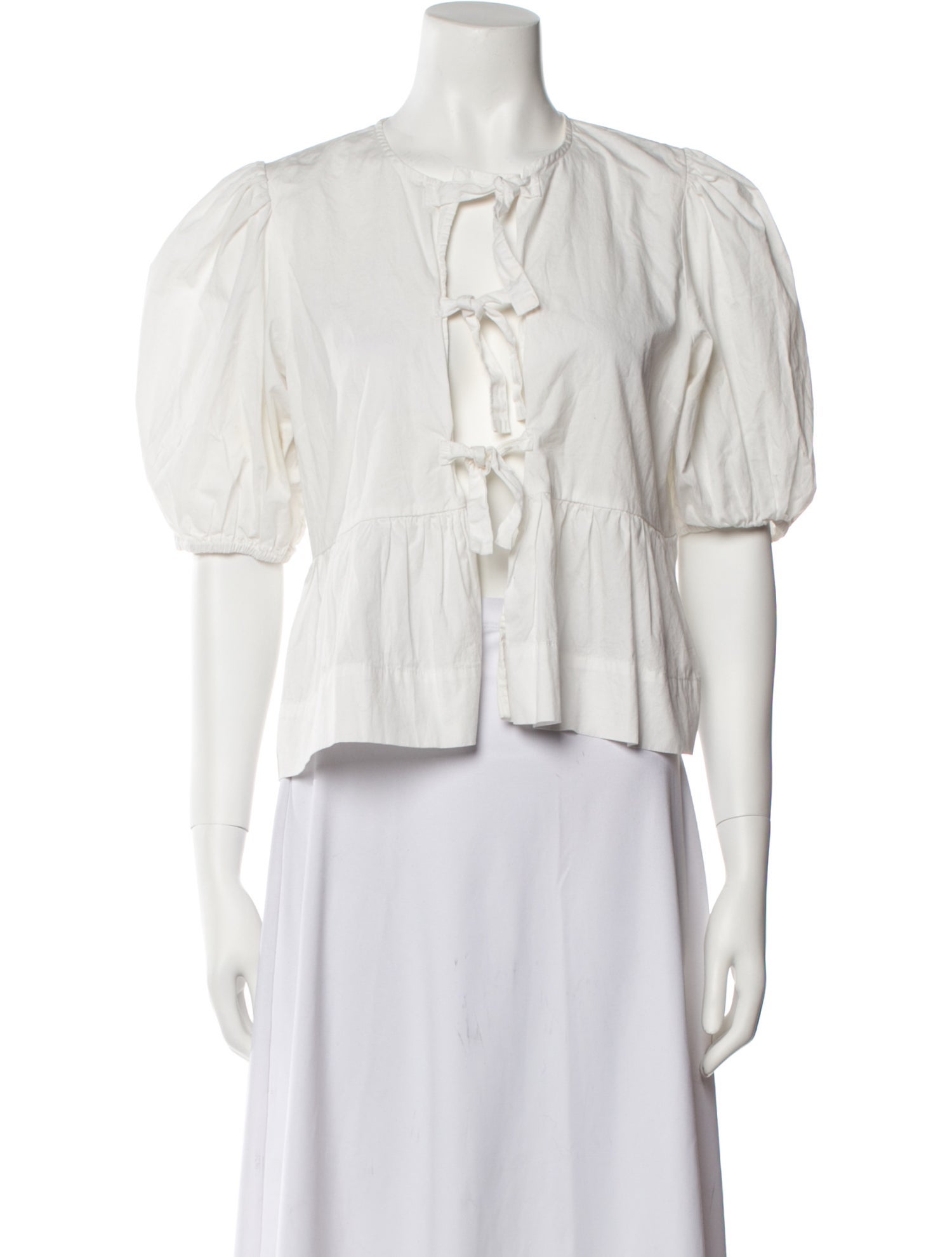 Ganni Tie Neck Short Sleeve Crop Top